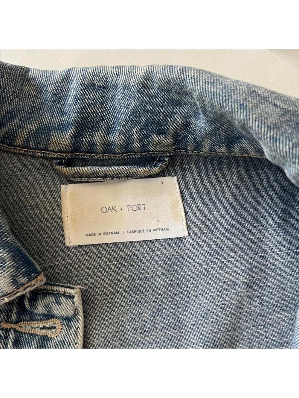 OAK + FORT Boxy Medium Acid Wash Cropped Heavyweight Denim Jean Jacket Small - Picture 5 of 6